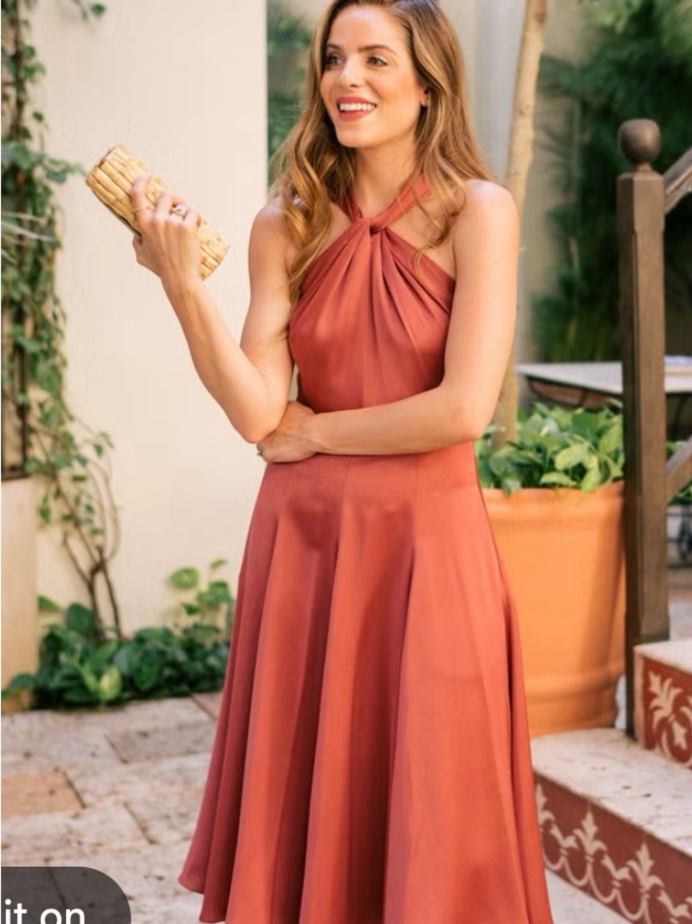 Gal Meets Glam One-Shoulder Satin Midi Dress in Terracotta Rust